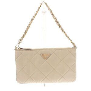 Prada Chain Shoulder Bag 1 Ni054 Handbag Tessuto Impunto Nylon Leather Beige